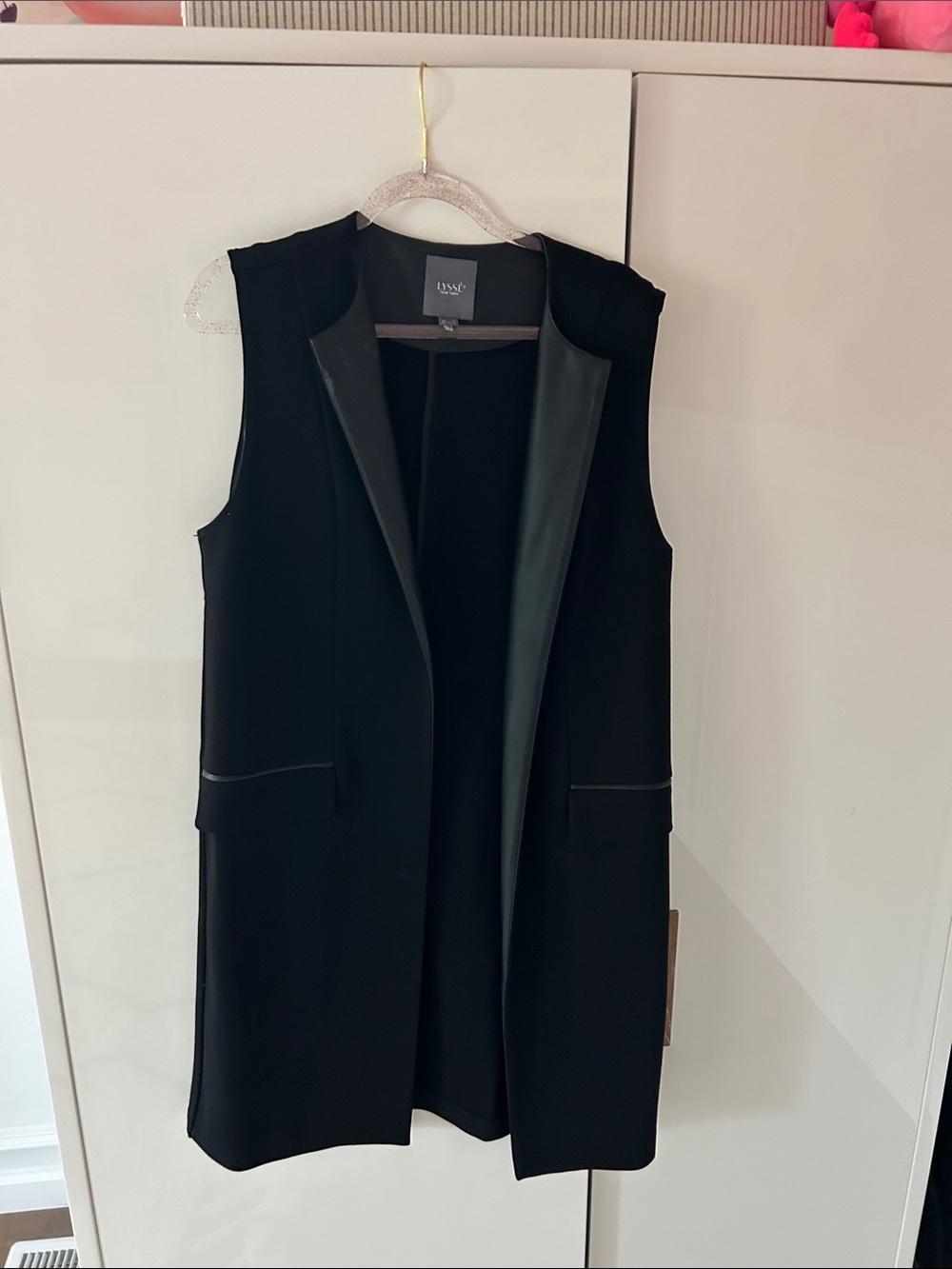 Lysse Black Sleeveless Long Vest with Satin Trim